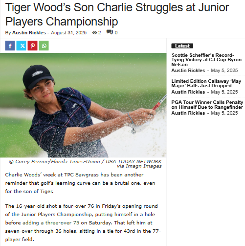 Charlie Woods faces tough lessons at Sawgrass