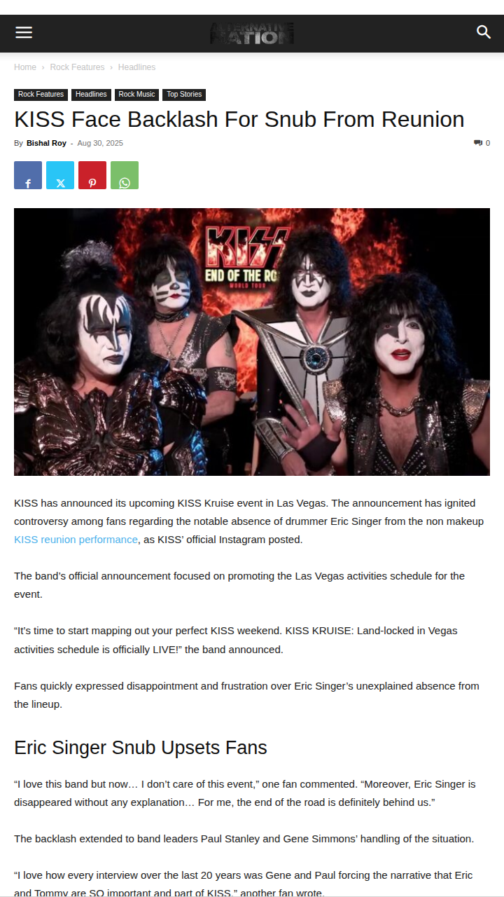 Eric Singer Missing from KISS Kruise?! 😳