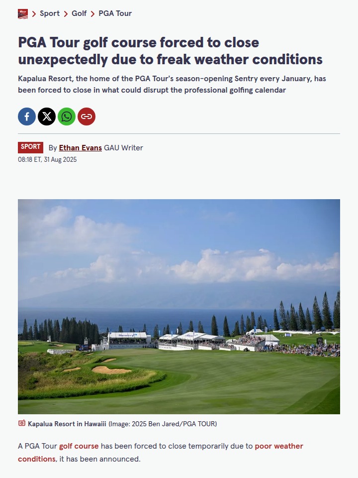 Hawaii’s iconic PGA course closes for 60 days