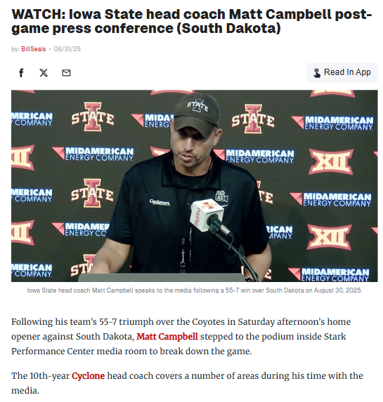 Cyclones dominate South Dakota in home opener