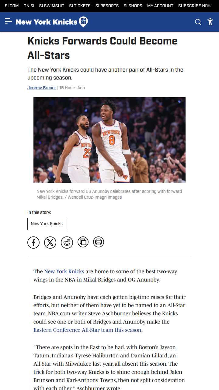 Knicks’ Bridges & Anunoby eye All-Star leap