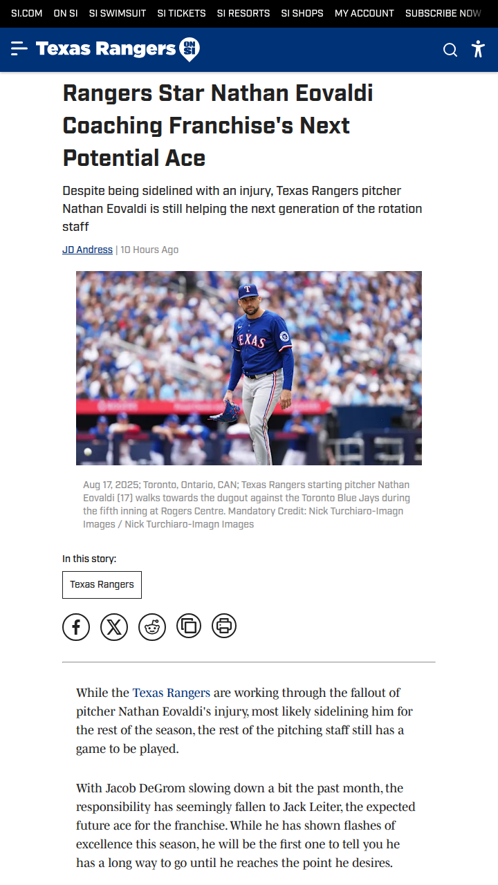 Rangers’ next ace gets a boost from Eovaldi