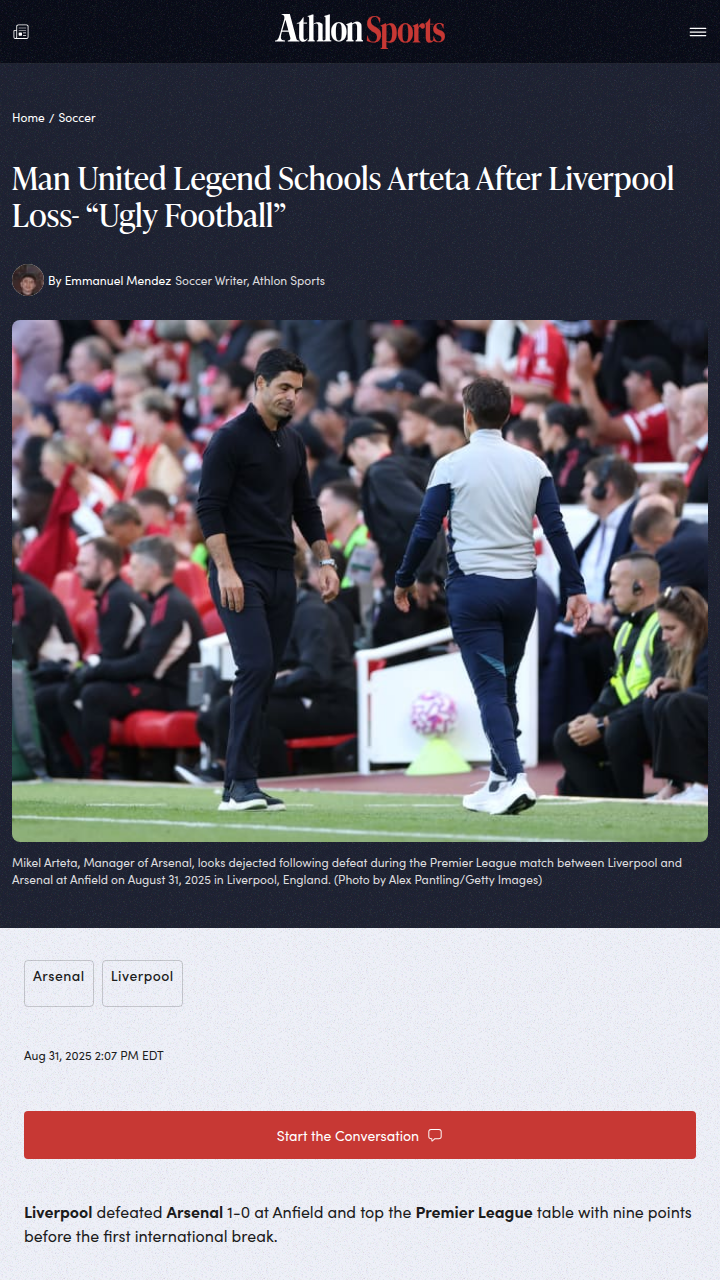 Schmeichel Slams Arteta After Liverpool Loss