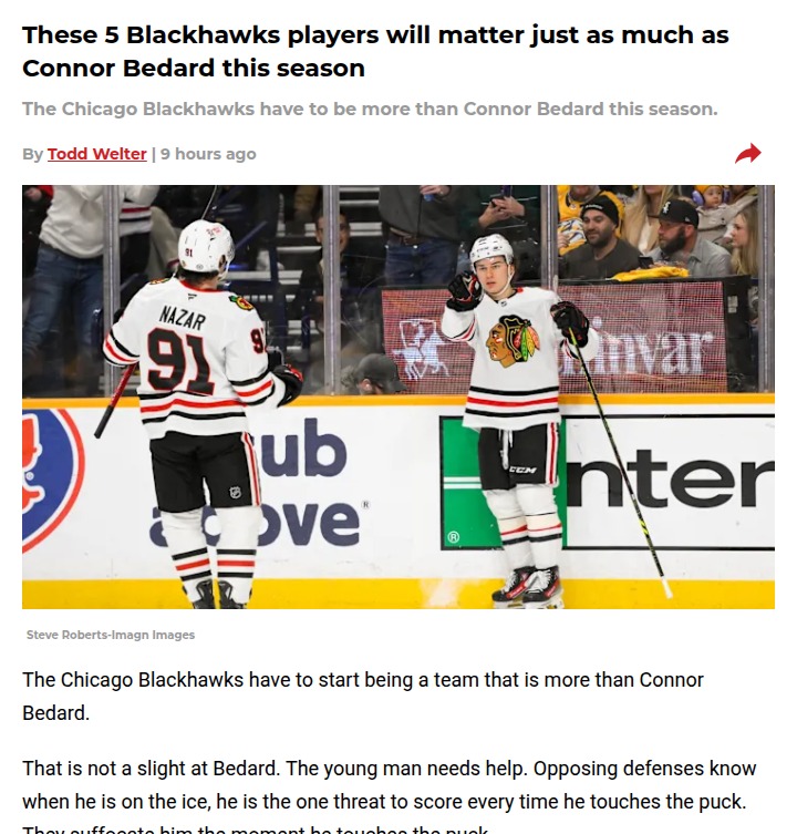 Blackhawks’ season hinges on more than Bedard