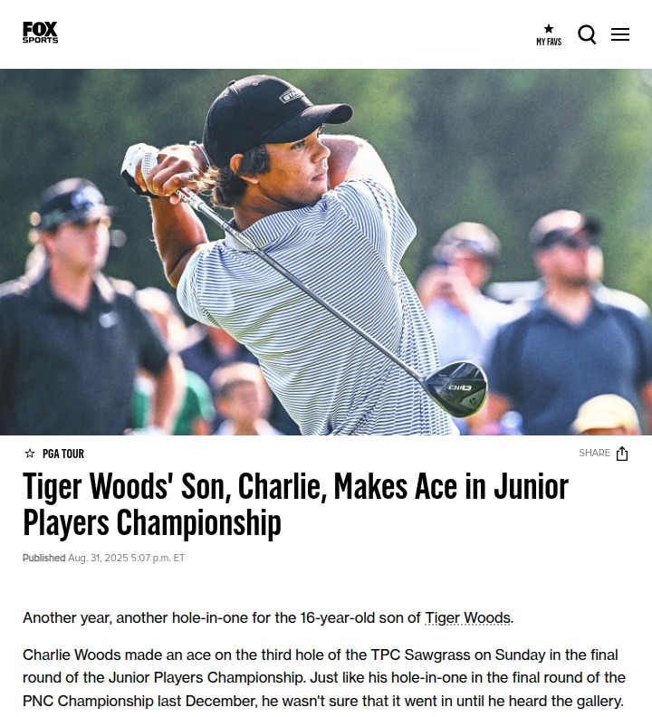 Charlie Woods nails another ace at TPC Sawgrass!