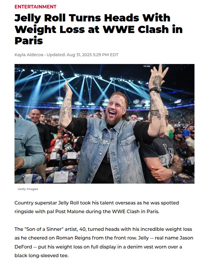 Jelly Roll Shocks WWE Clash Fans in Paris
