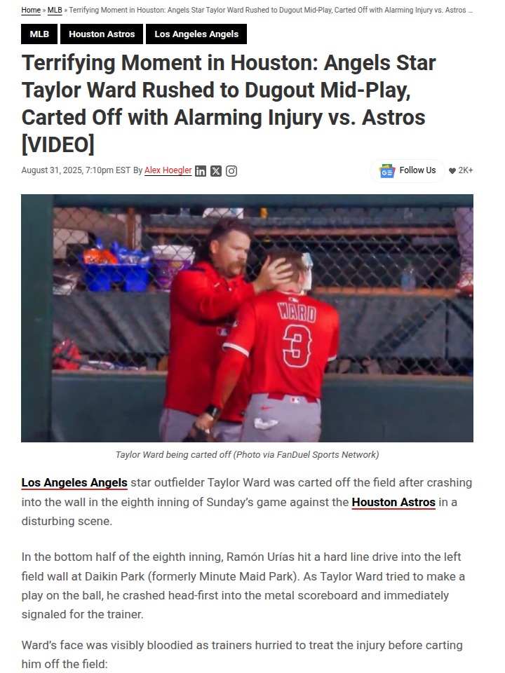 Taylor Ward’s scary injury shakes up Angels vs Astros