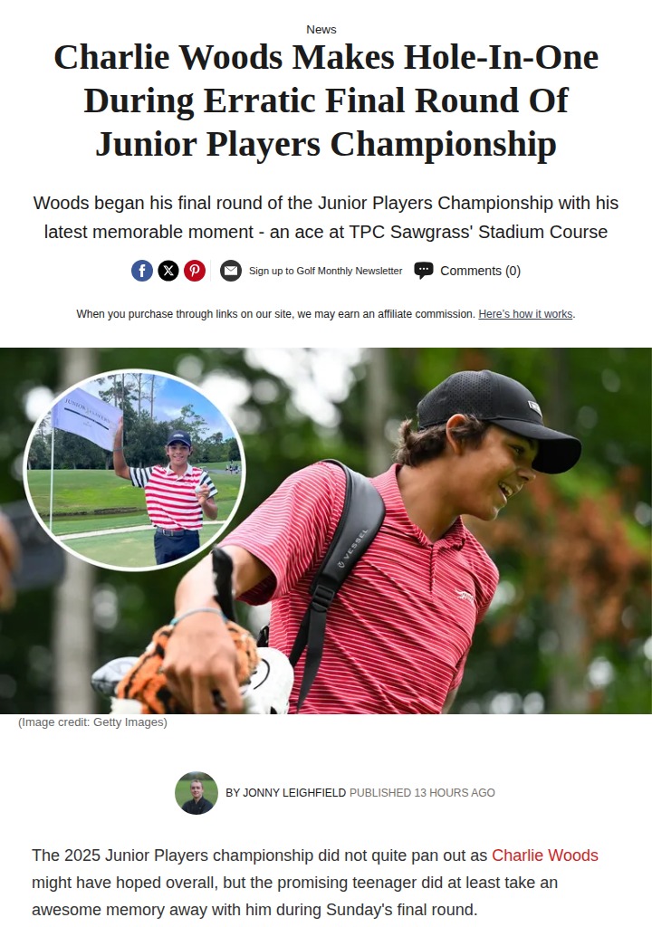 Charlie Woods Nails Ace at Jr Players!