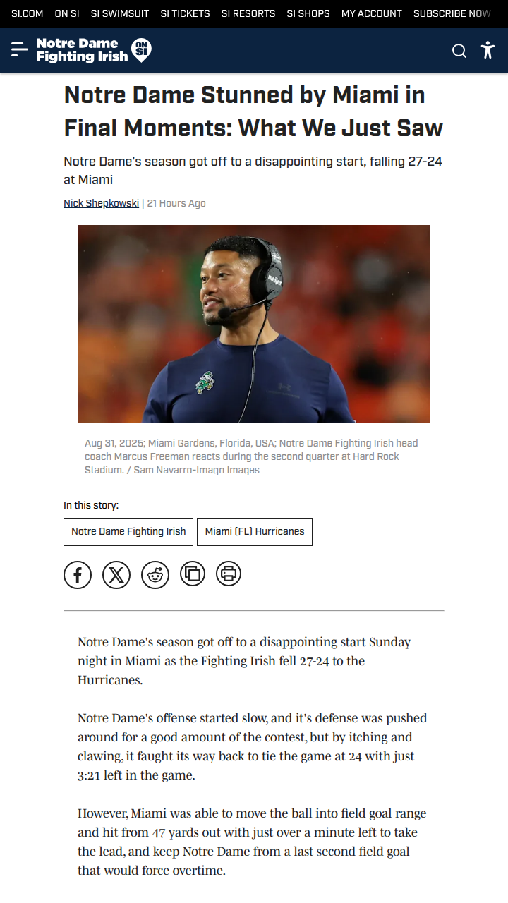 Irish Fall to Miami: CJ Carr Shows Promise