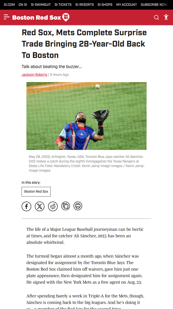 Red Sox Pull Off Wild Ali Sánchez Trade