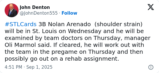Nolan Arenado’s possible return could shake up Cardinals’ September