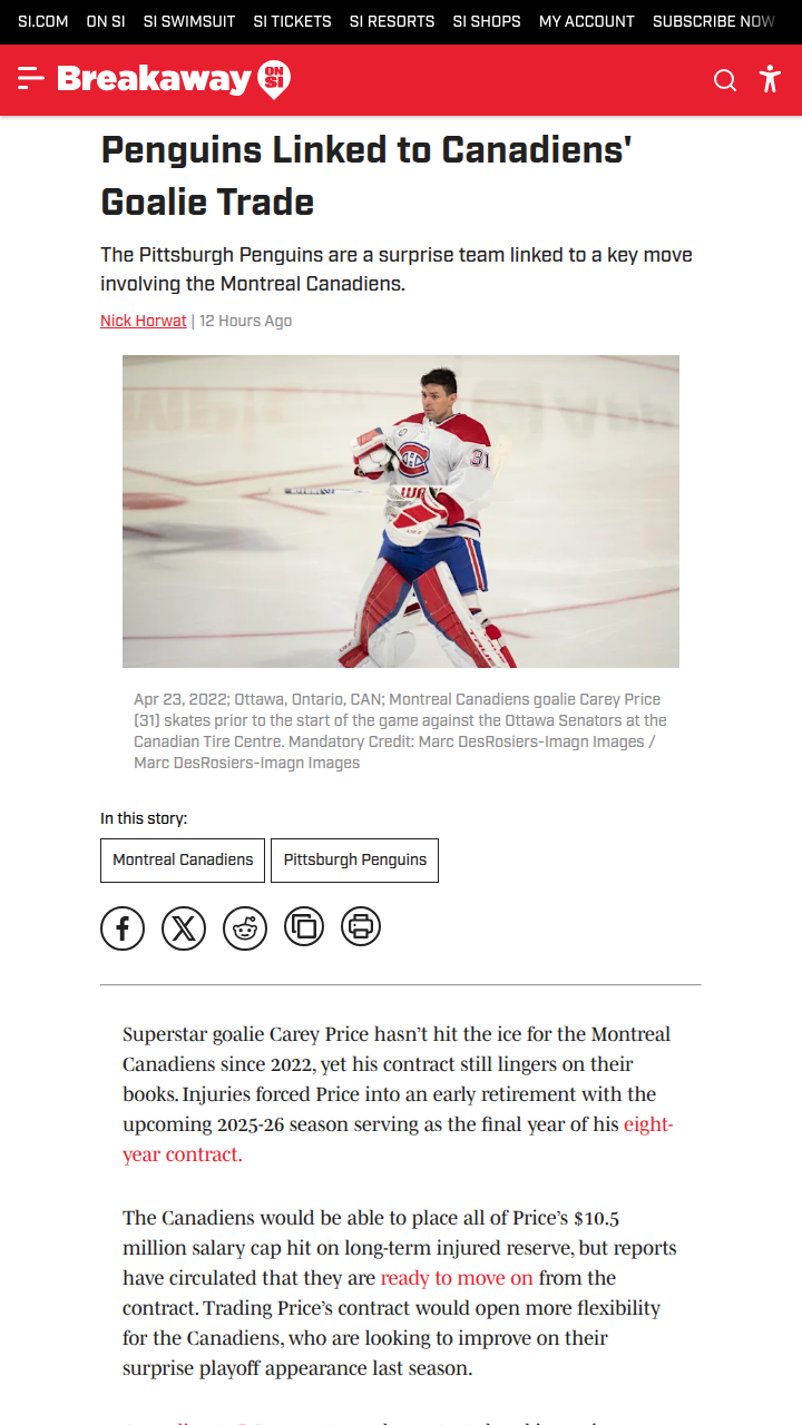 Penguins Eye Habs’ Pricey Contract Move