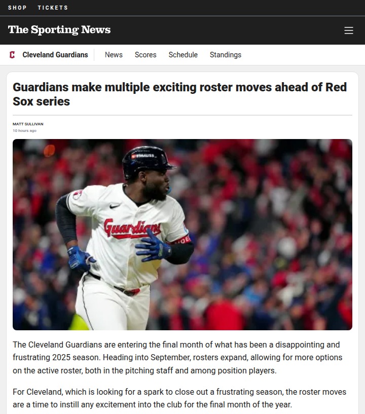 Guardians shake up roster for Red Sox series