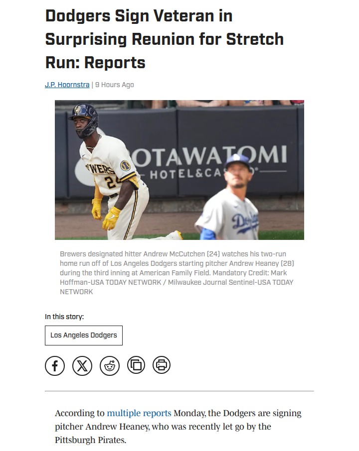 Dodgers bring back Andrew Heaney for playoff push