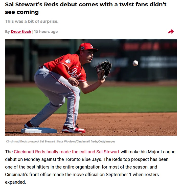Reds shake up lineup with Sal Stewart’s debut at first base
