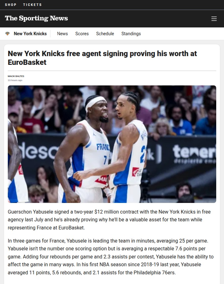 Knicks’ new signing shines at EuroBasket