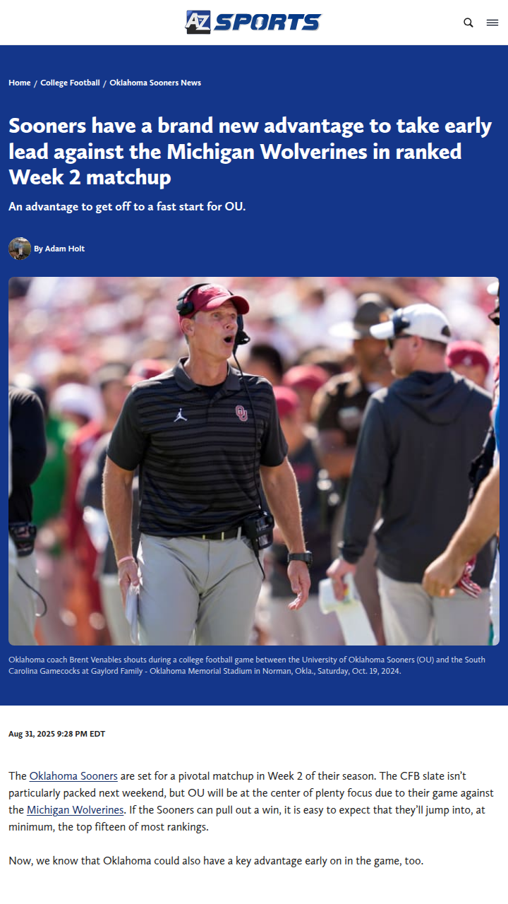 Sooners Eye Early Edge vs Wolverines