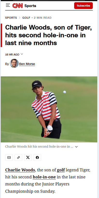 Charlie Woods Drains Another Ace at Sawgrass!