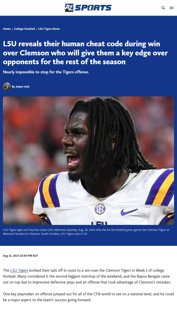 LSU vs Clemson: Trey'Dez Green Is Our Secret Weapon