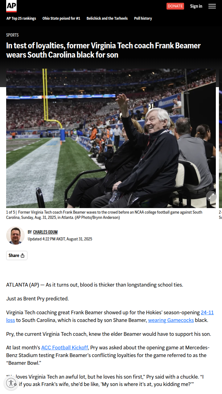 Frank Beamer’s ultimate loyalty test: Family over Hokies