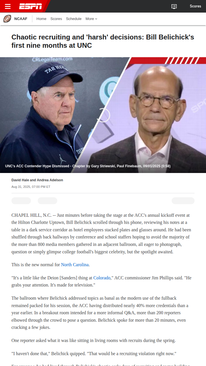 Inside Bill Belichick’s wild UNC football shakeup
