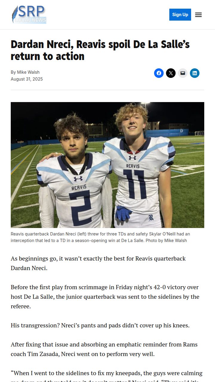 Reavis QB Dardan Nreci bounces back in style