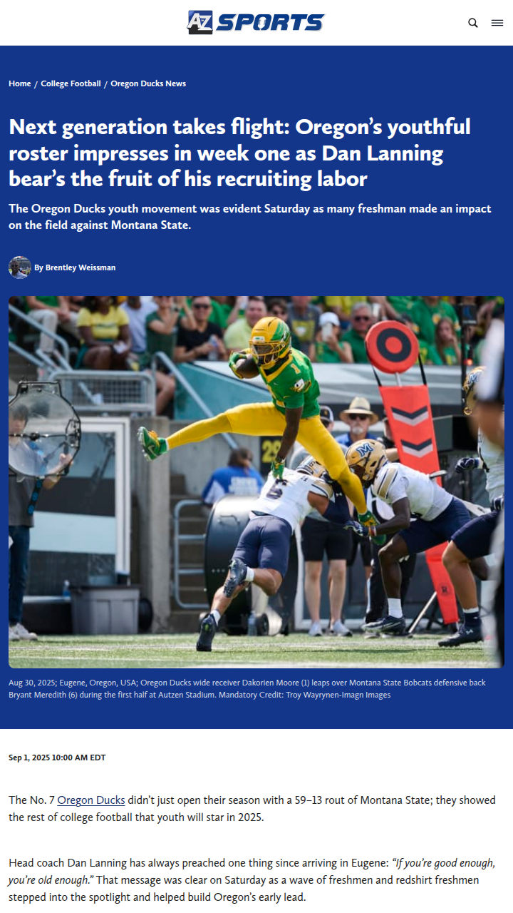 Oregon Ducks’ youth movement shakes up college football