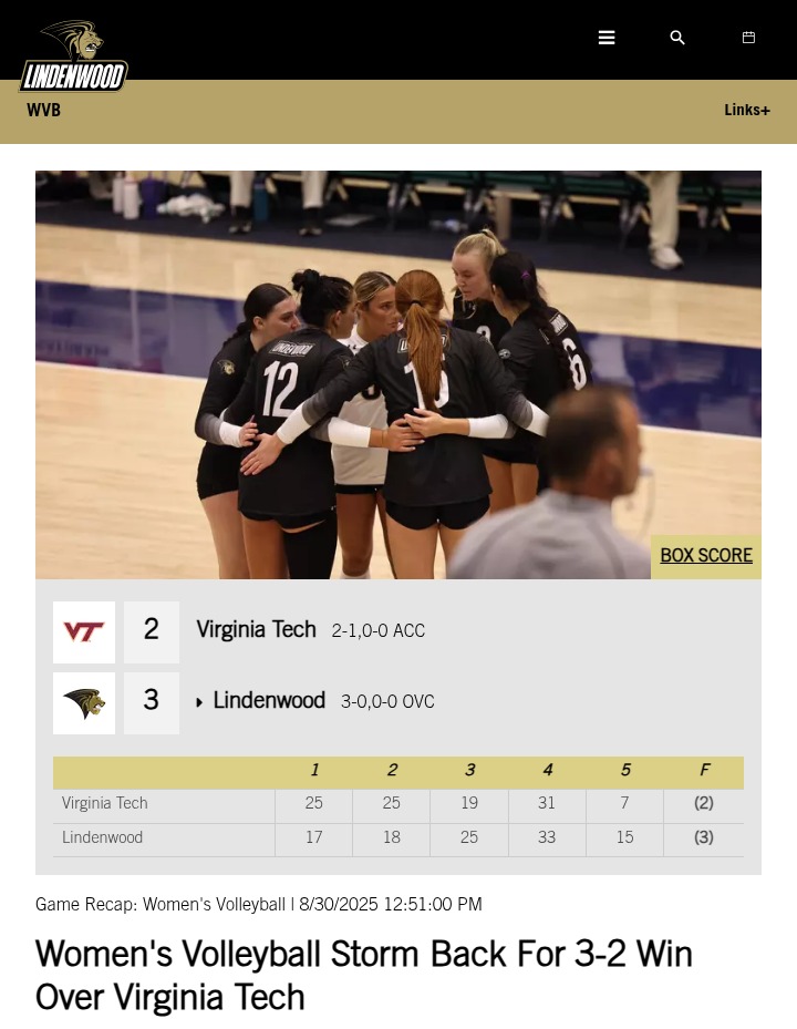 Lindenwood volleyball stuns Virginia Tech in epic comeback