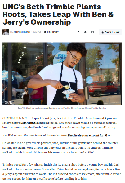 UNC’s Seth Trimble now owns Ben & Jerry’s!