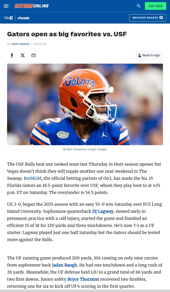 Florida Gators heavily favored against USF