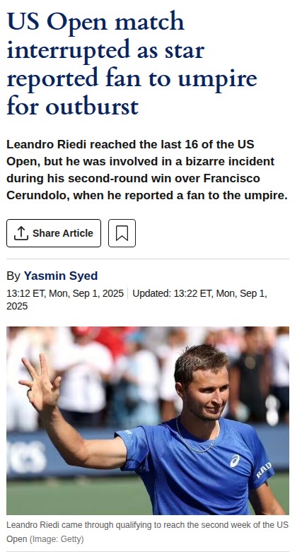 Riedi Calls Out Suspected Bettor at US Open