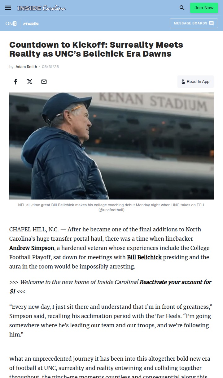 Belichick brings NFL magic to UNC football