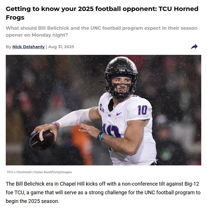 UNC football faces TCU in Belichick’s debut
