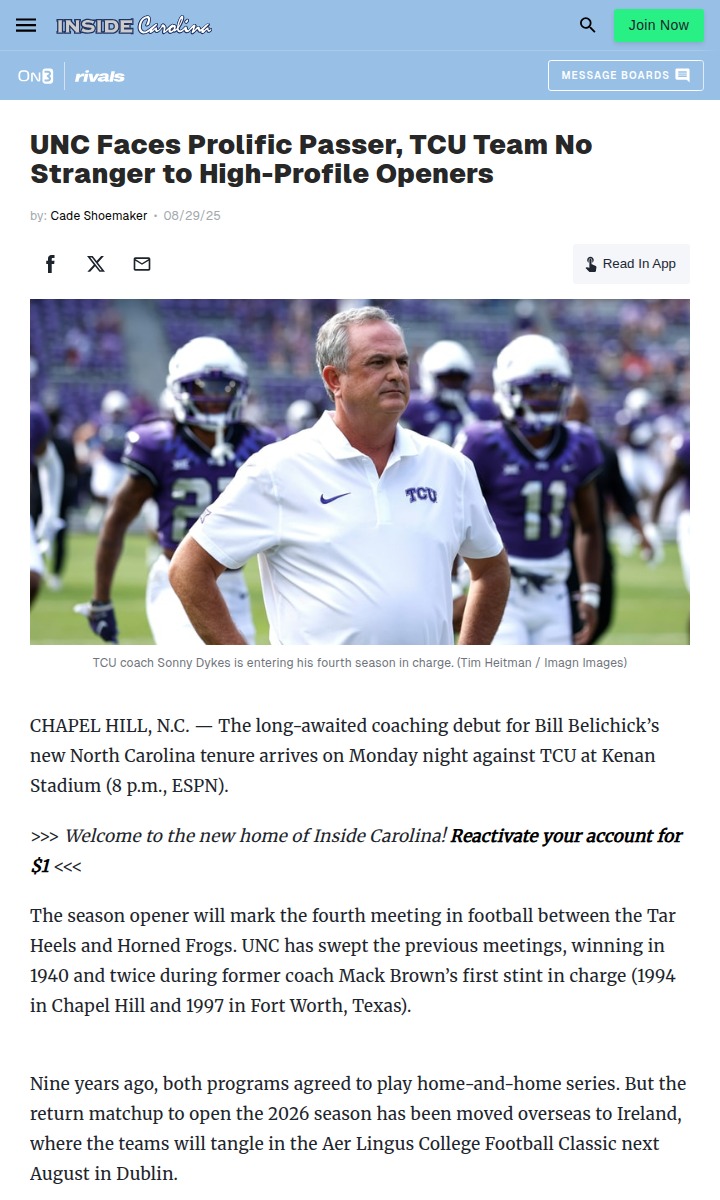 UNC football faces TCU’s top passer in opener