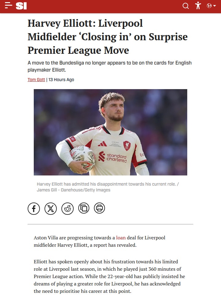 Elliott Nears Villa Switch: Liverpool’s Wonderkid on the Move?