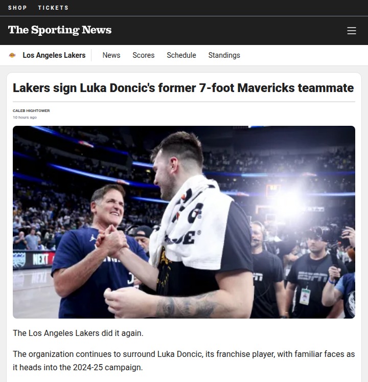 Lakers Add Doncic’s 7-Foot Ex-Mavs Teammate