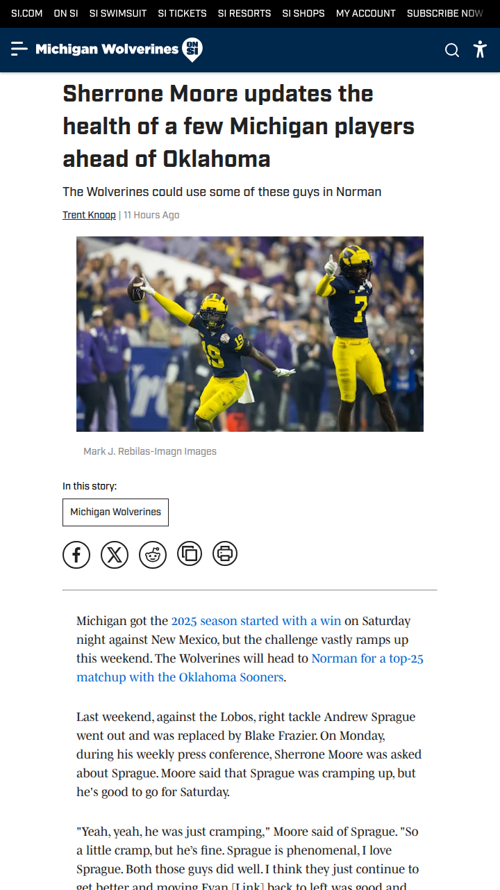 Michigan football’s injury updates before Oklahoma clash