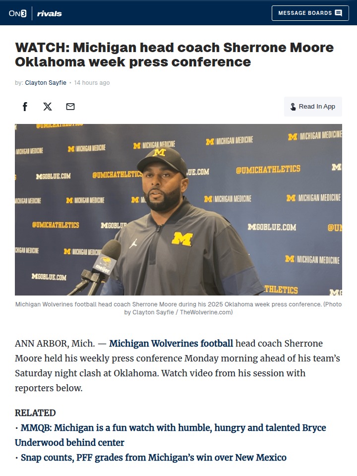 Sherrone Moore talks Michigan’s big Oklahoma test