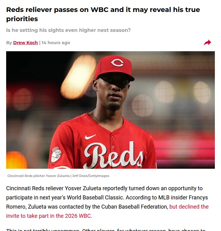 Reds pitcher skips WBC to chase MLB dreams