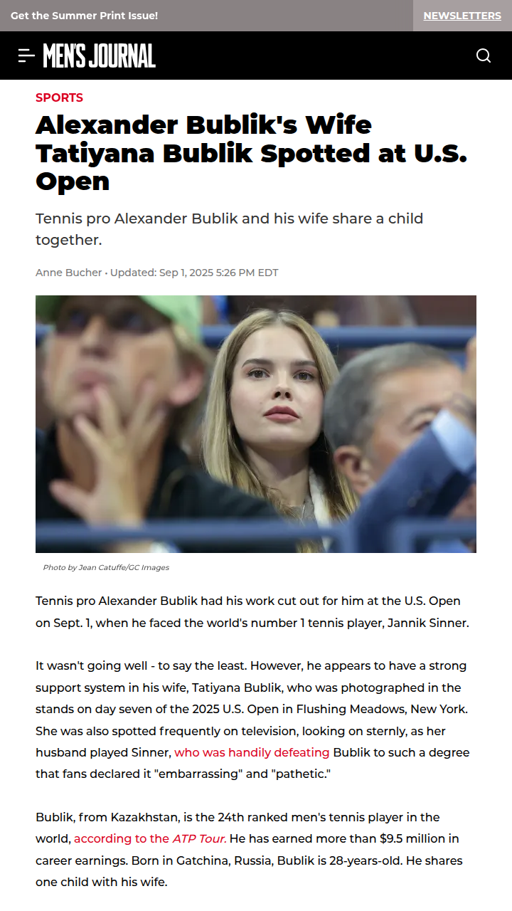 Bublik’s Rough Day vs Sinner—But Tati’s in His Corner