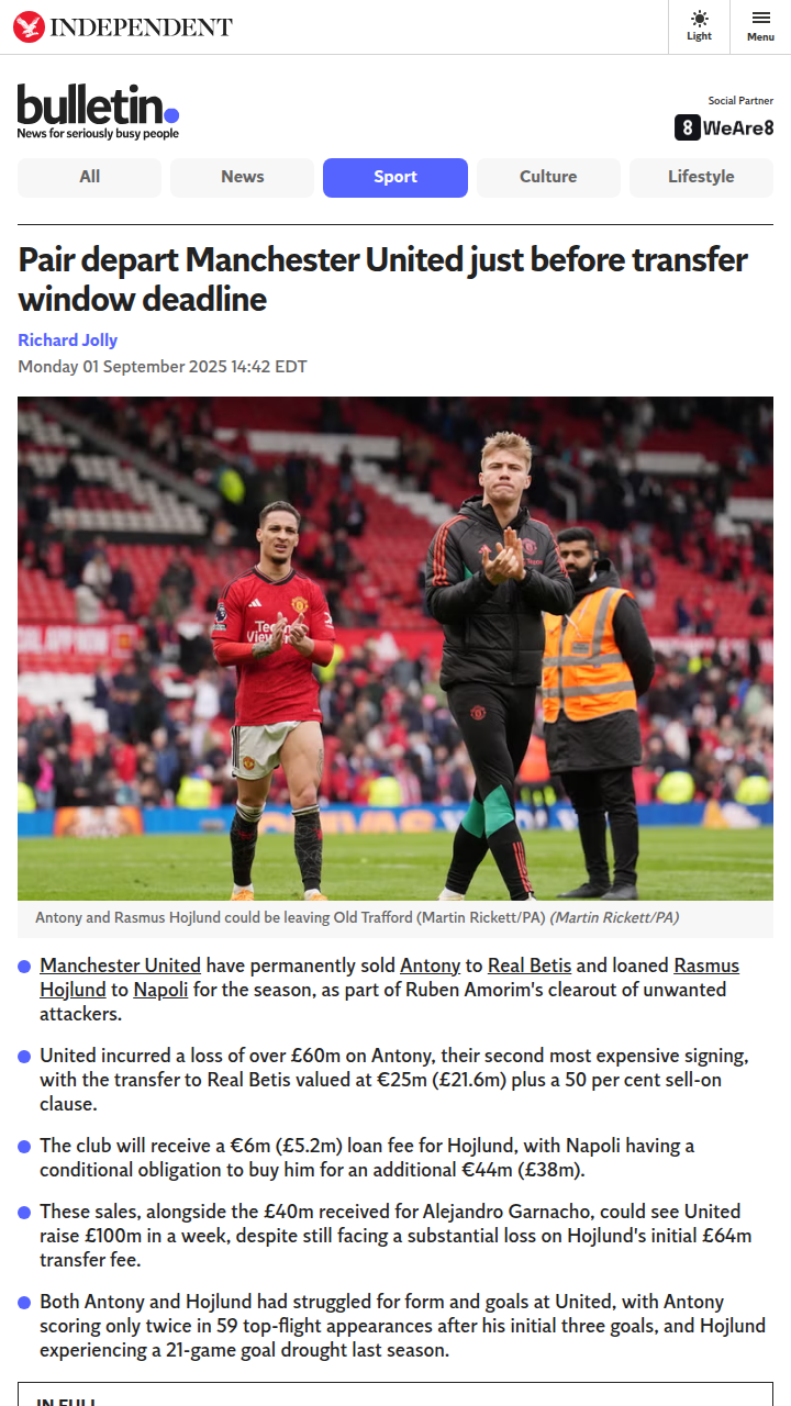 Red Devils’ Costly Attack Overhaul: Antony & Hojlund Out