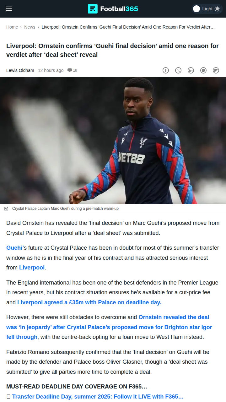 Guehi’s Liverpool Move Collapses Last Minute