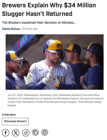 Brewers face tough call on Rhys Hoskins’ return