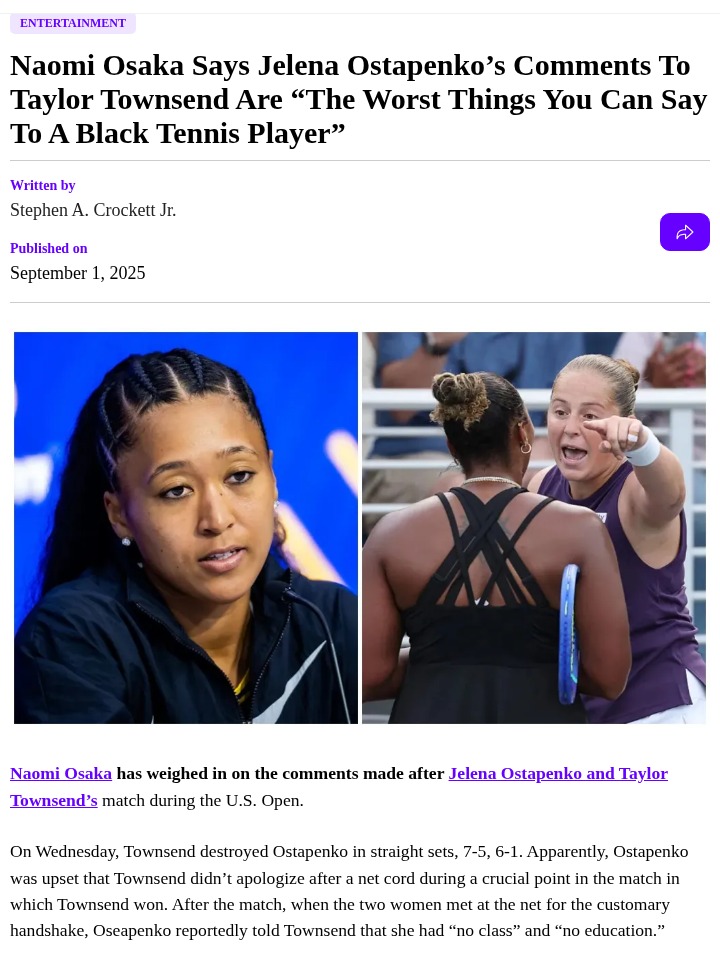 Osaka Defends Townsend After Ostapenko’s US Open Comments