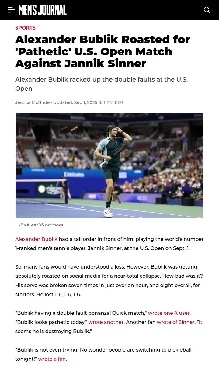 Sinner Dominates Bublik in US Open Rematch