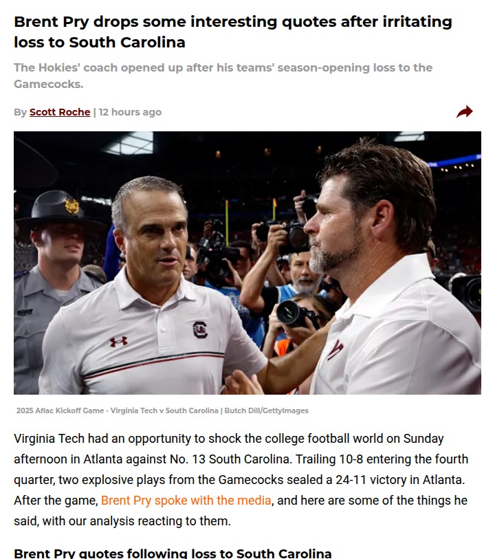 Virginia Tech’s tough loss to South Carolina sparks big questions