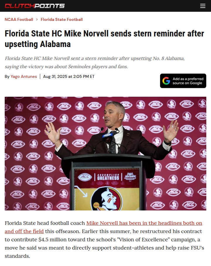 Florida State stuns Alabama, Norvell sets new tone
