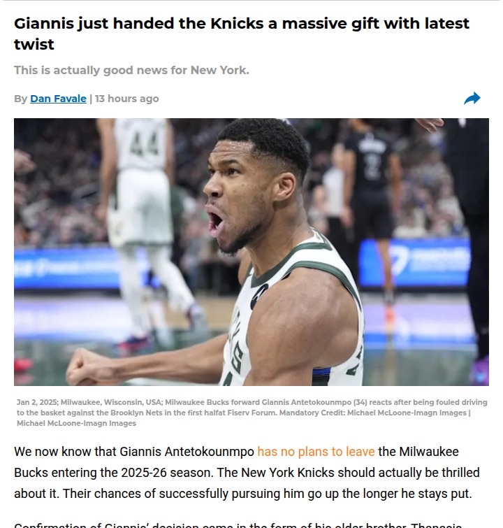 Giannis Stays Put—Knicks’ Big Play Coming?