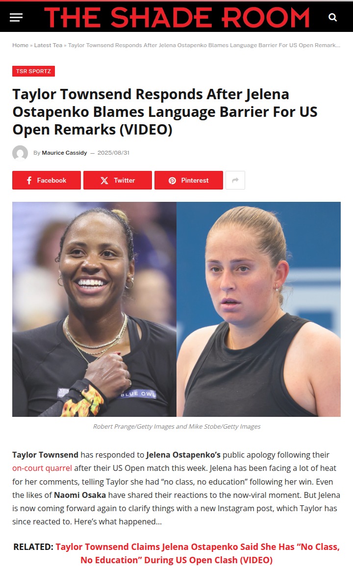 Townsend Fires Back After Ostapenko’s US Open Drama