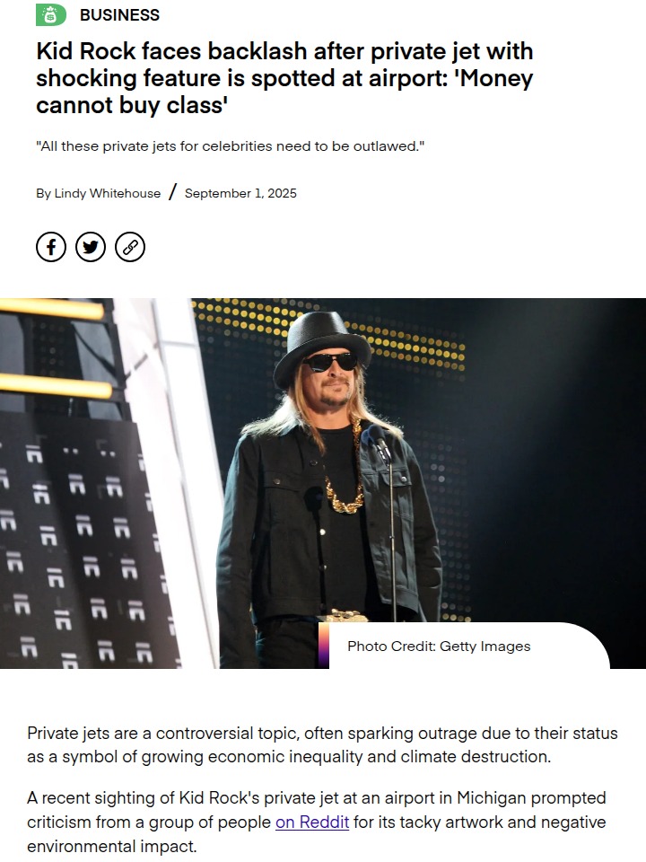 Kid Rock’s private jet sparks outrage in Michigan
